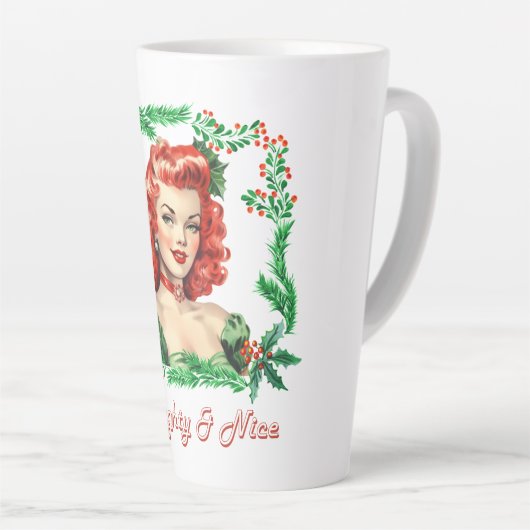 Naughty & Nice Retro Christmas Pinup Milchtasse (Rechte Ecke)