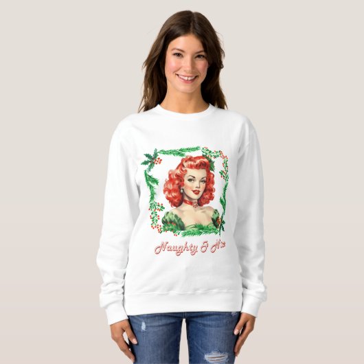 Naughty & Nice Retro Christmas Pinup Sweatshirt (Vorne ganz)