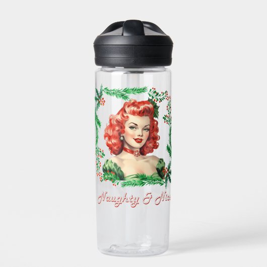 Naughty & Nice Retro Christmas Pinup Trinkflasche (Vorderseite)