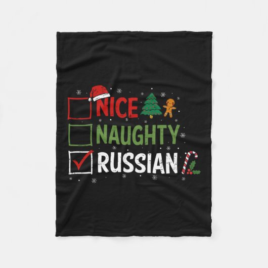 Naughty Nice Russian Christmas Pajamas Santa Claus Fleecedecke (Vorderseite)