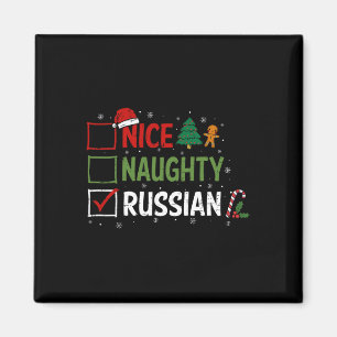 Naughty Nice Russian Christmas Pajamas Santa Claus Magnet