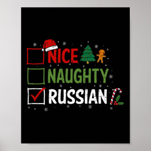 Naughty Nice Russian Christmas Pajamas Santa Claus Poster