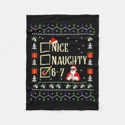 Naughty Nice Six Seven Kids Ugly Christmas Sweater Fleecedecke (Vorderseite)