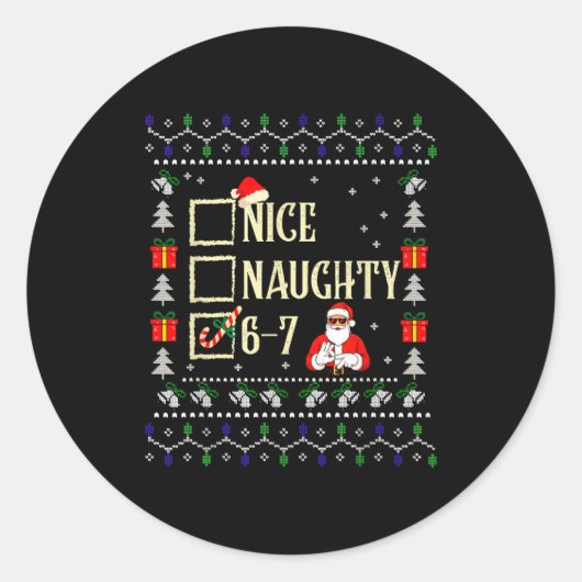 Naughty Nice Six Seven Kids Ugly Christmas Sweater Runder Aufkleber (Vorderseite)