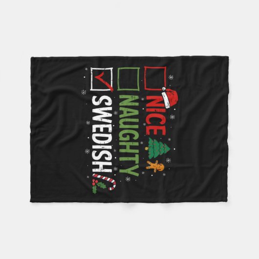 Naughty Nice Swedish Christmas Pajamas Santa Claus Fleecedecke (Vorderseite (Horizontal))