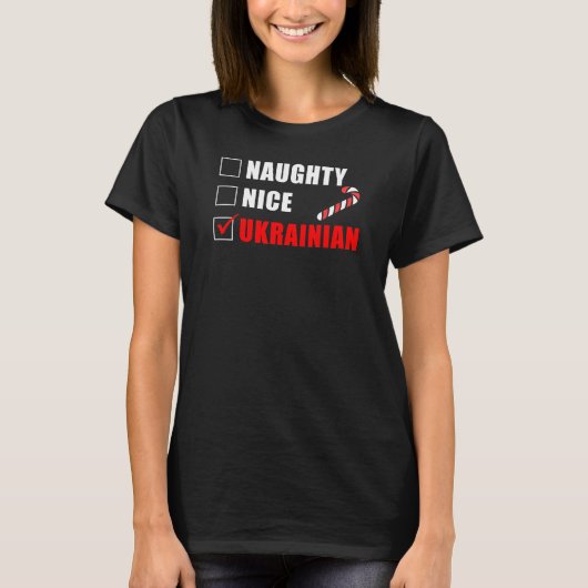 Naughty Nice Ukrainisches Weihnachtsdesign T-Shirt (Vorderseite)