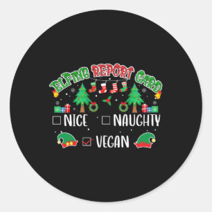 Naughty Nice Vegan Report Card passt zu Weihnachte Runder Aufkleber