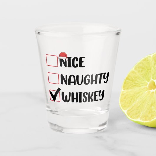 Naughty Nice Whiskey Weihnachtsliste Schnapsglas (Vorderseite)