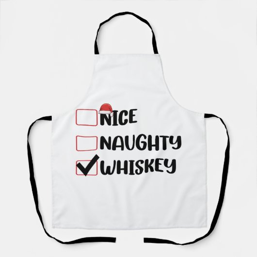 Naughty Nice Whiskey Weihnachtsliste Schürze (Vorderseite)