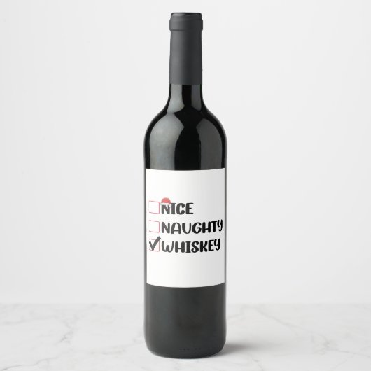 Naughty Nice Whiskey Weihnachtsliste Weinetikett (Vorderseite)