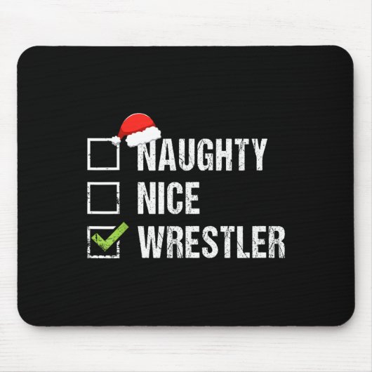 Naughty Nice Wrestler Shirt Wrestling Santa Christ Mousepad (Vorne)