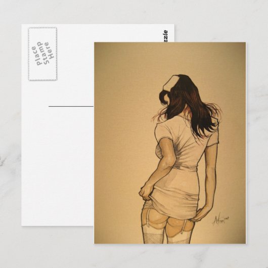 Naughty Nurse Postkarte (Vorne/Hinten)