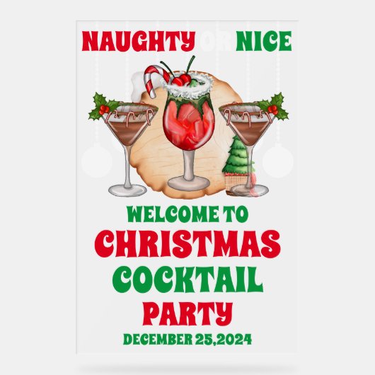 Naughty oder Nice Christmas Cocktail Party Mattier Acrylschild (Vorderseite)