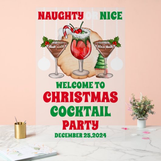 Naughty oder Nice Christmas Cocktail Party Mattier Acrylschild (Hochzeit)