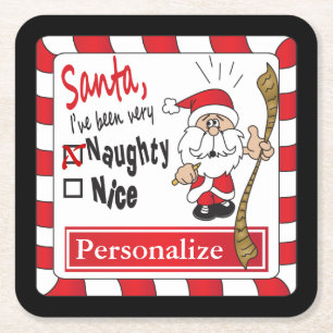 Naughty oder Nice Christmas   Personalisiere Rechteckiger Pappuntersetzer