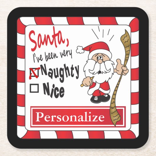 Naughty oder Nice Christmas | Personalisiere Rechteckiger Pappuntersetzer (Vorderseite)