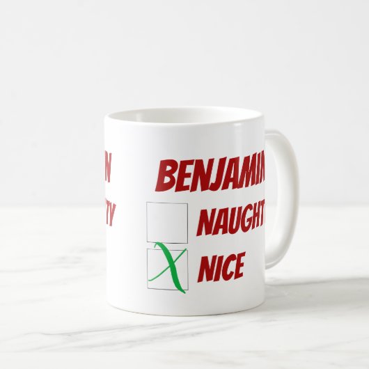 Naughty oder Nice Christmas Personalisiert Kaffeetasse (VorderseiteRechts)