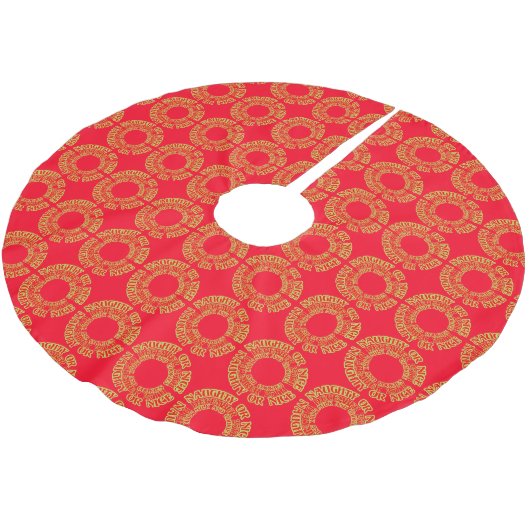 Naughty oder Nice Christmas Red Circles-Muster Polyester Weihnachtsbaumdecke (Schrägansicht)