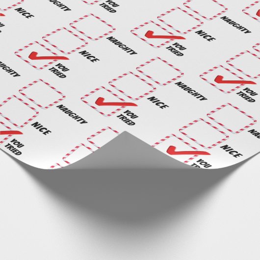 Naughty oder Nice Christmas Spaß Geschenkpapier (Ecke)