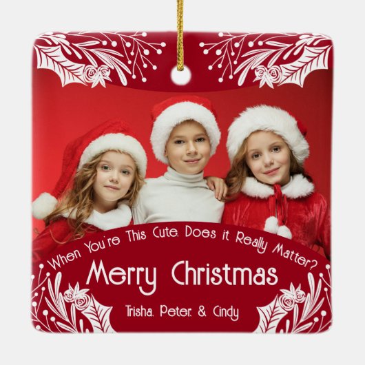 Naughty oder Nice Funny Five Foto Christmas Keramikornament (Rückseite)