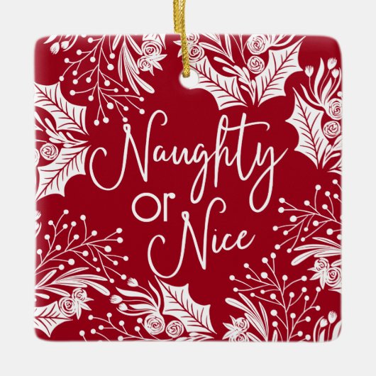 Naughty oder Nice Funny Five Foto Christmas Keramikornament (Vorderseite)