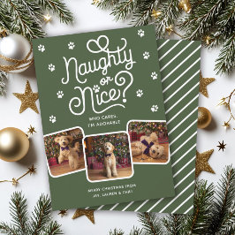 Naughty oder Nice Funny Niedlich Pet Hund Katze 3 Feiertagskarte