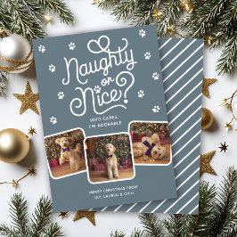 Naughty oder Nice Funny Niedlich Pet Hund Katze 3 Feiertagskarte
