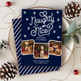 Naughty oder Nice Funny Niedlich Pet Hund Katze 3 Feiertagskarte