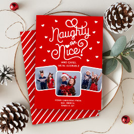 Naughty oder Nice Funny Niedlich Sibling Familie 3 Feiertagskarte