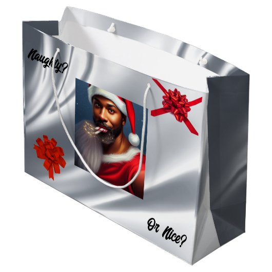 Naughty oder Nice Geschenktasche Große Geschenktüte (Rückseite Schrägansicht)