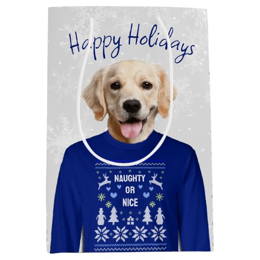 NAUGHTY ODER NICE Golden Retriever Mittlere Geschenktüte (Vorderseite)