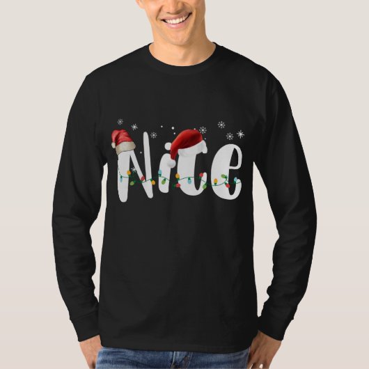 Naughty oder Nice Matching Weihnachtsleuchten Paar T-Shirt (Vorderseite)
