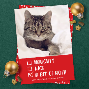 Naughty oder Nice oder beide Funny Pet Ferien Foto Feiertagskarte