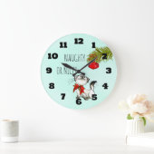 Naughty oder Nice Playful Kitful Cat Weihnachten Große Wanduhr (Zuhause)