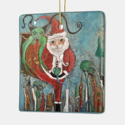 Naughty oder Nice Santa and Krampus Art Keramikornament (Links)