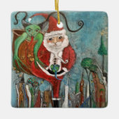 Naughty oder Nice Santa and Krampus Art Keramikornament (Vorderseite)