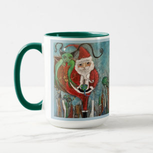 Naughty oder Nice Santa and Krampus Whimsical Art  Tasse