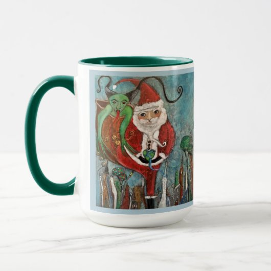 Naughty oder Nice Santa and Krampus Whimsical Art  Tasse (Links)