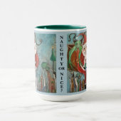 Naughty oder Nice Santa and Krampus Whimsical Art  Tasse (Zentrum)