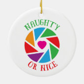 Naughty oder Nice Santa Cam Funny Moderne Weihnach Keramik Ornament (Hinten)
