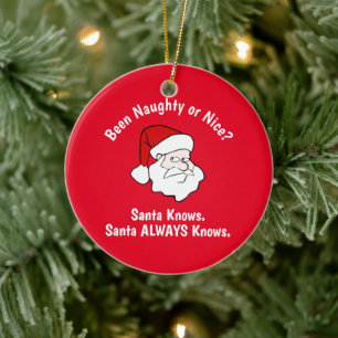Naughty oder Nice Santa Red Keramik Ornament