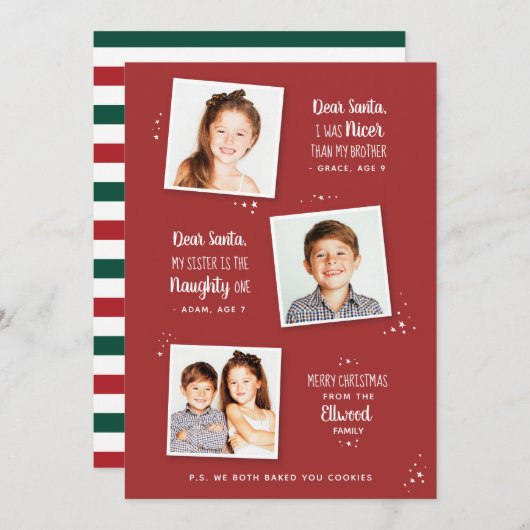 Naughty oder Nice Sibling Funny Weihnachtskarte (Vorne/Hinten)