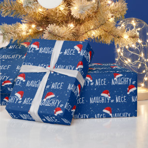 NAUGHTY- oder NICE-Text mit Weihnachtsmannmützen Geschenkpapier