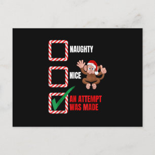 Naughty oder Nice Weihnachtsmonkey Funny Familie h Postkarte