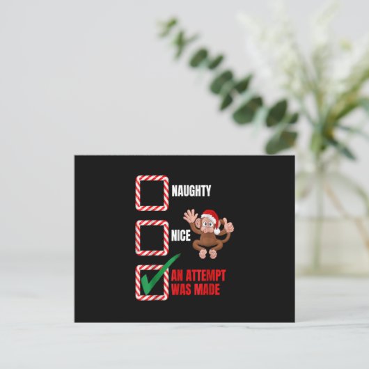 Naughty oder Nice Weihnachtsmonkey Funny Familie h Postkarte (Stehend Vorderseite)