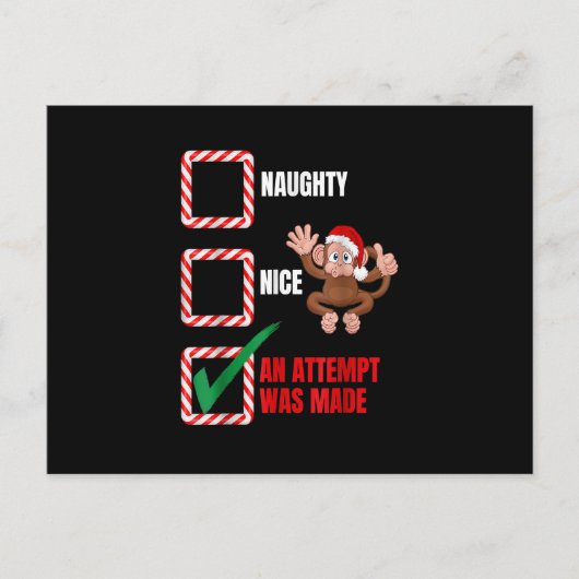 Naughty oder Nice Weihnachtsmonkey Funny Familie h Postkarte (Vorderseite)