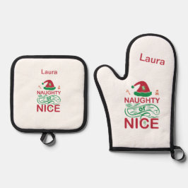  Naughty or Nice Christmas Frogs with Santa Design Ofenhandschuh & Topflappen-Set