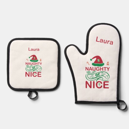  Naughty or Nice Christmas Frogs with Santa Design Ofenhandschuh & Topflappen-Set (Vorderseite)