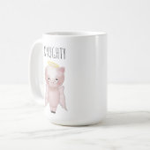 Naughty or Nice Cute Holiday Angel Pig Cartoon Kaffeetasse (Vorderseite Links)