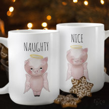 Naughty or Nice Cute Holiday Angel Pig Cartoon